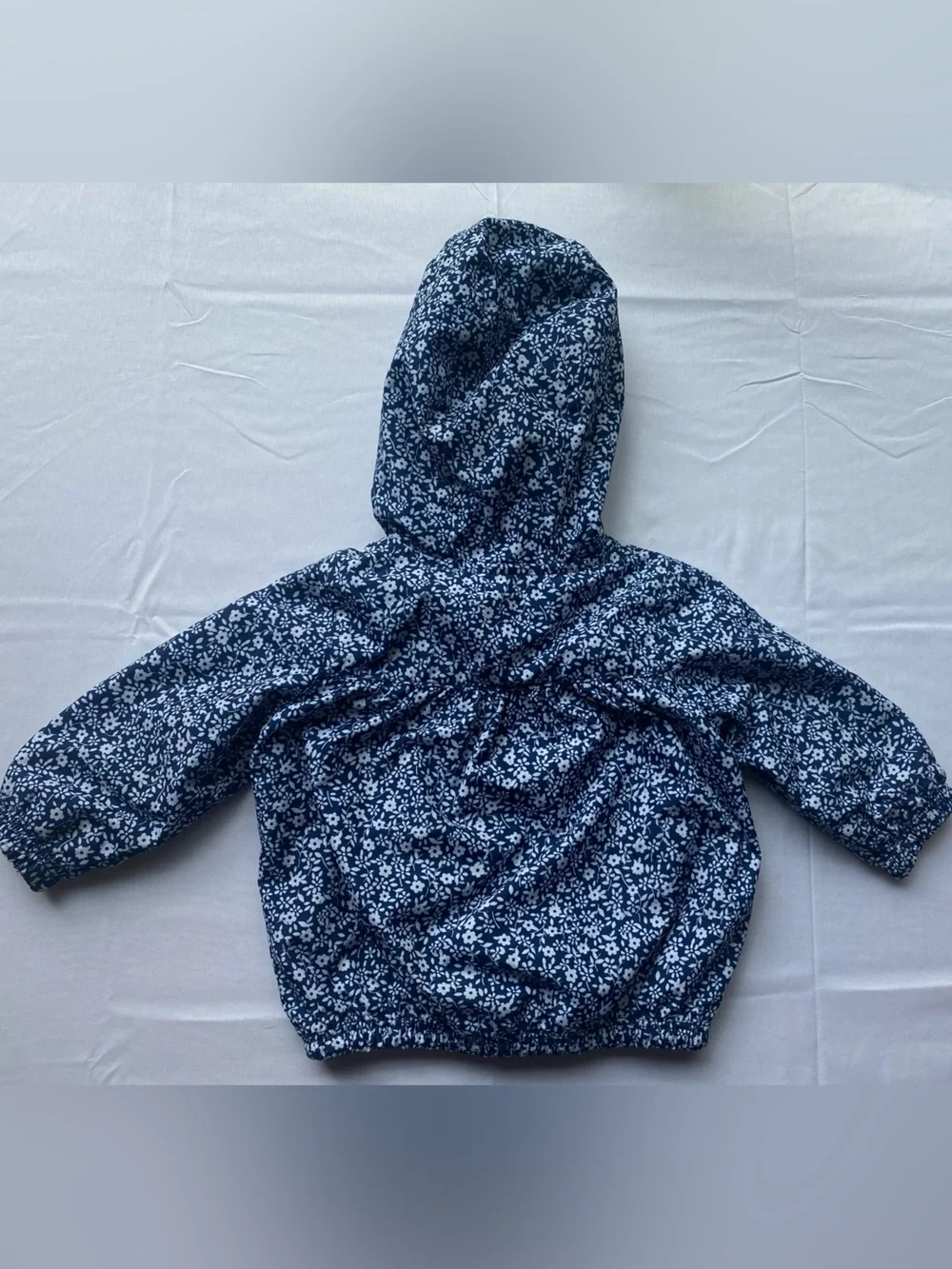 Carter's Baby 6m Navy Blue and White Floral Hooded Raincoat with Pink Zipper